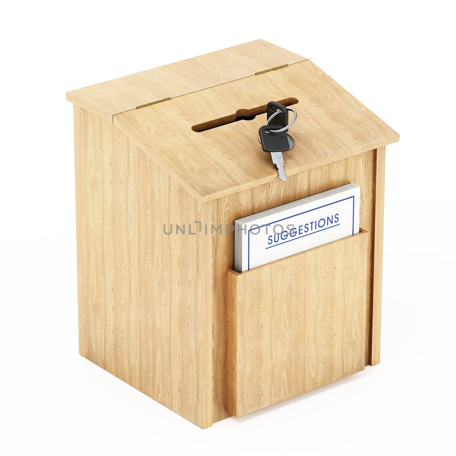 Suggestions box isolated on white background. 3D illustration.