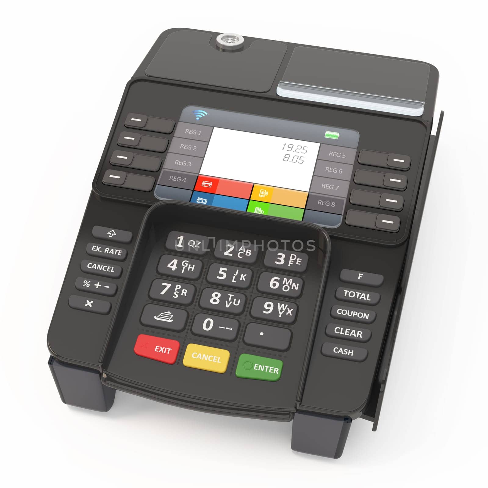 POS Terminal isolated on white background. 3D illustration.