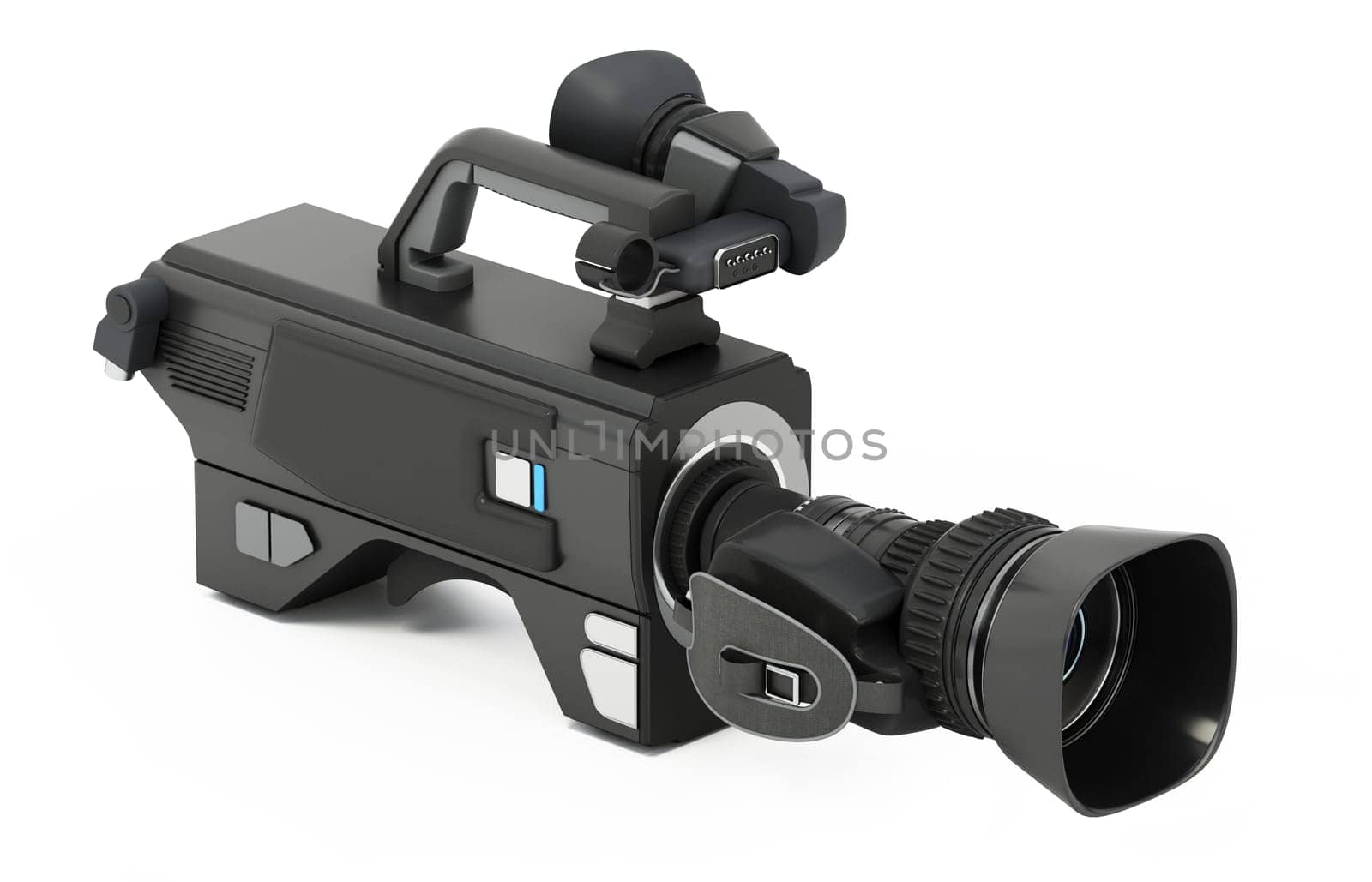 Professional video camera isolated on white background. 3D illustration.