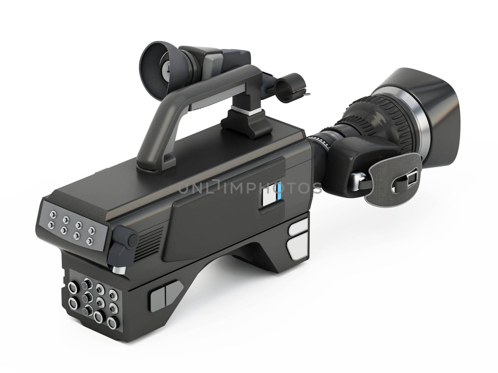 Professional video camera isolated on white background. 3D illustration.