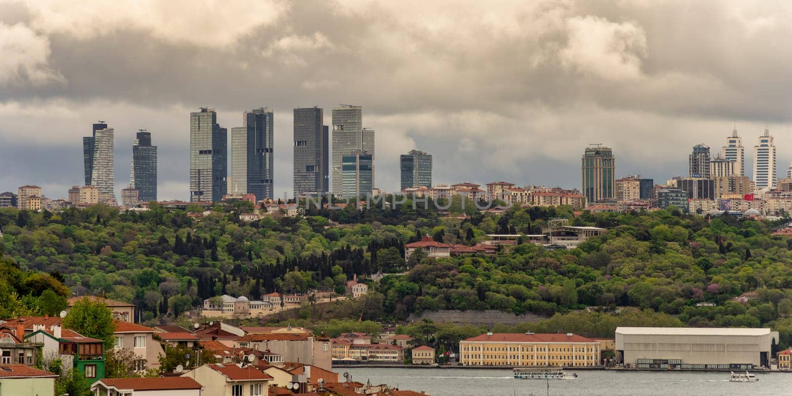 Cityscape of Istanbul, Turkey with a skyline including Bosphorus strait and skyscrapers buildings on the European side