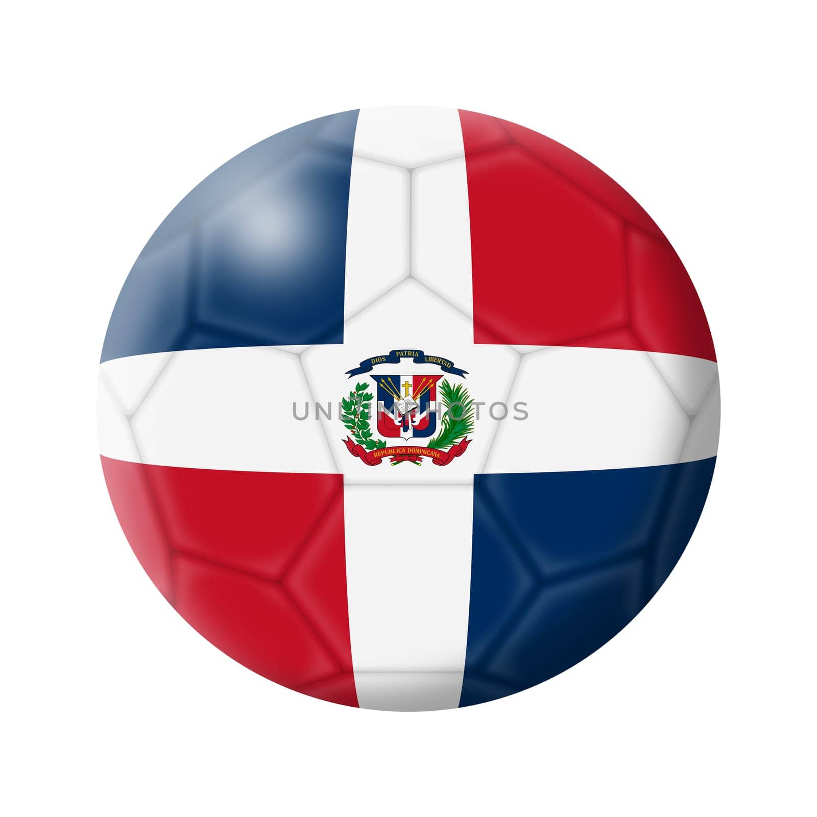 A Dominican Republic soccer ball football 3d illustration isolated on white with clipping path