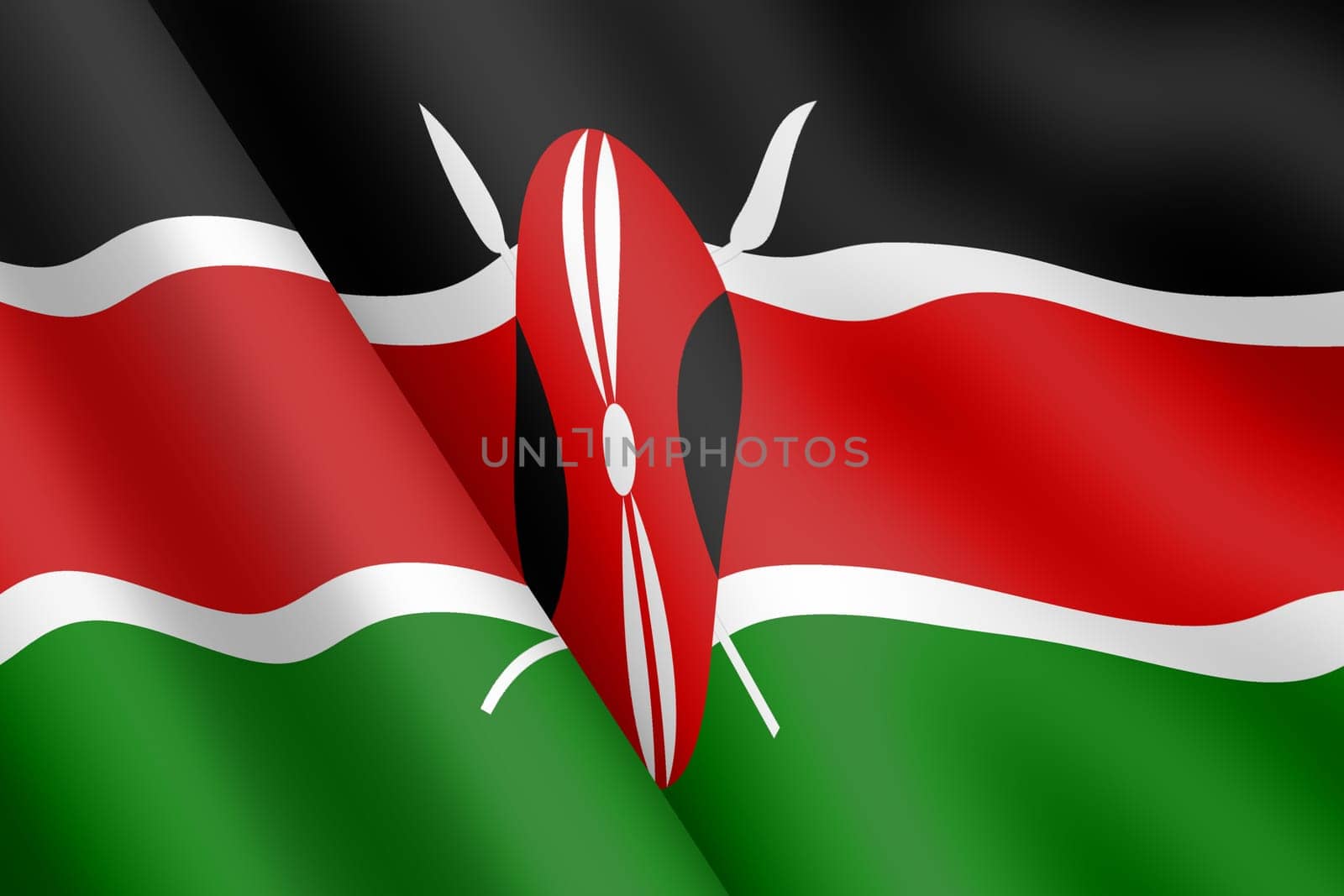 A Kenya waving flag 3d illustration wind ripple