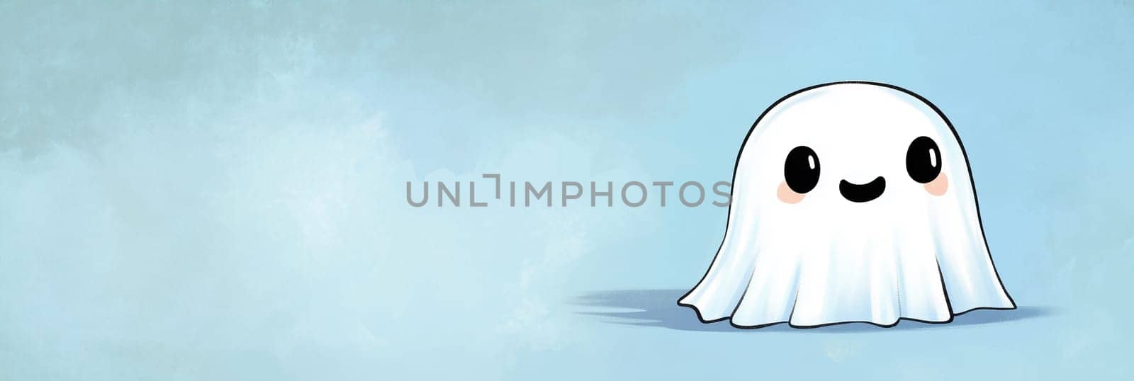 Ghost with black eyes and mouth, white bedsheet, evil scary face, halloween holiday