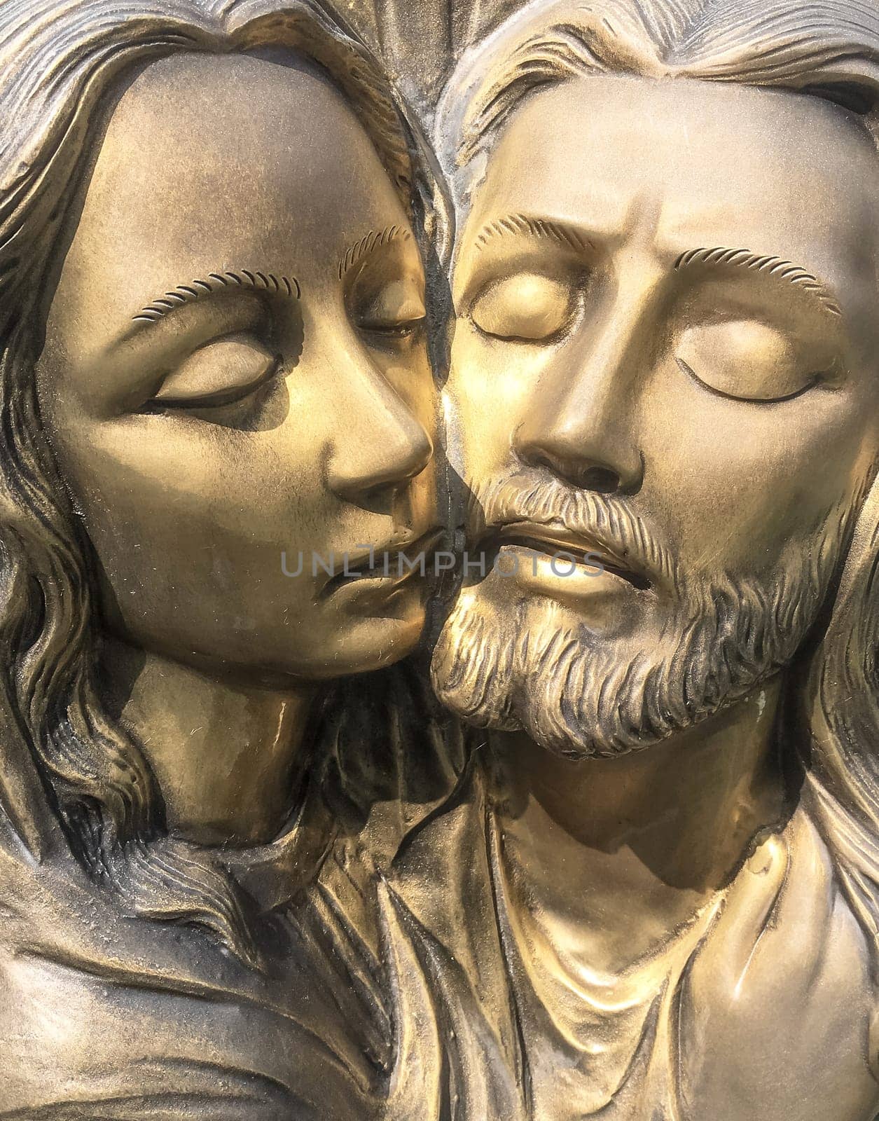 Mary and Jesus bronze statue. Death of Jesus. Resurrection. Easter.