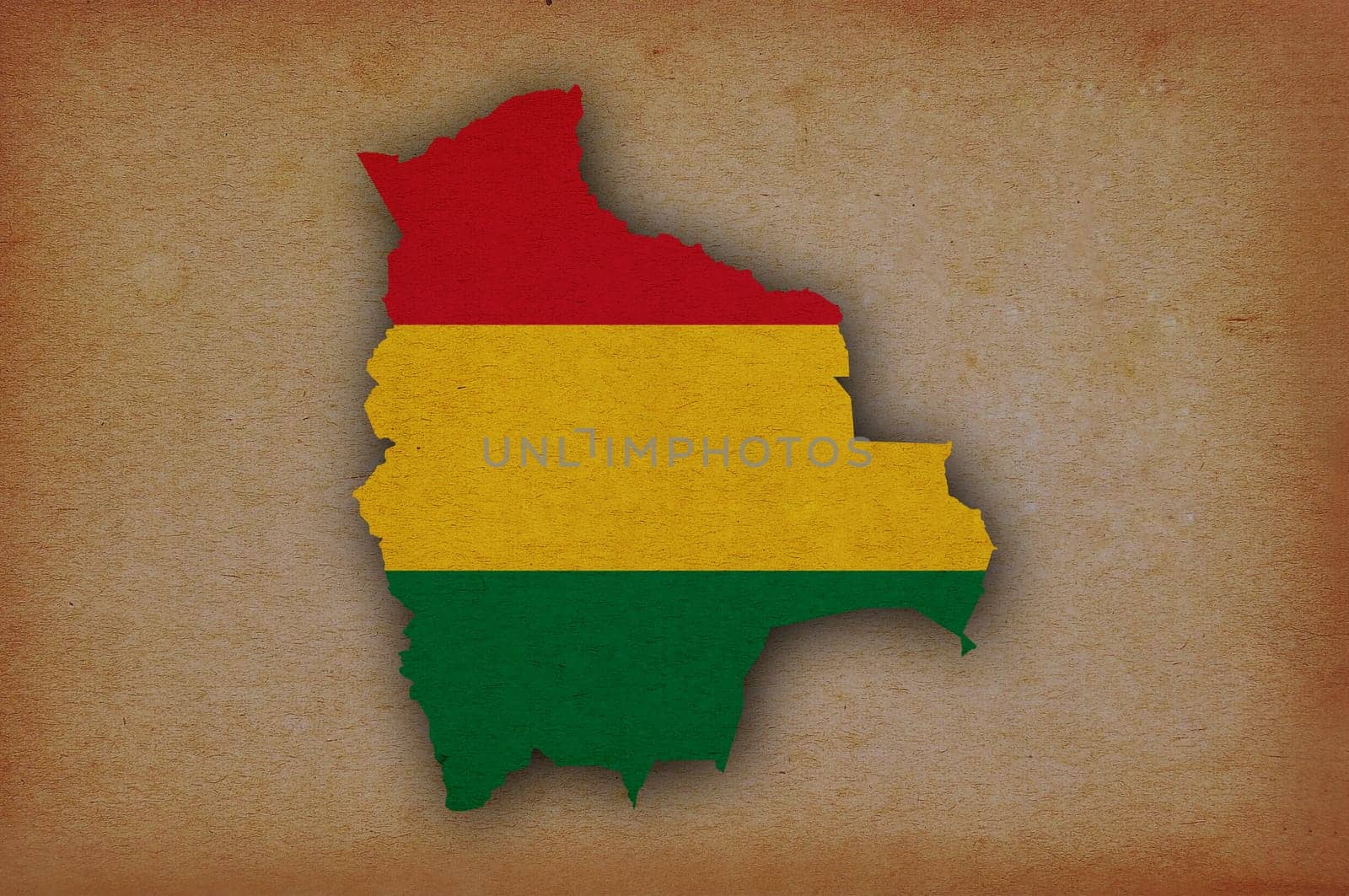 Map with flag of Bolivia on grunge paper