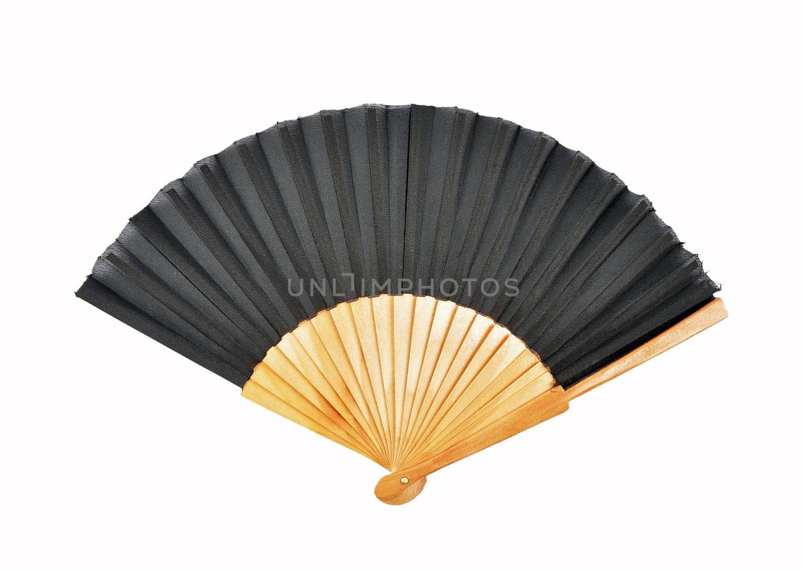 Hand held fan out of bamboo on a white background