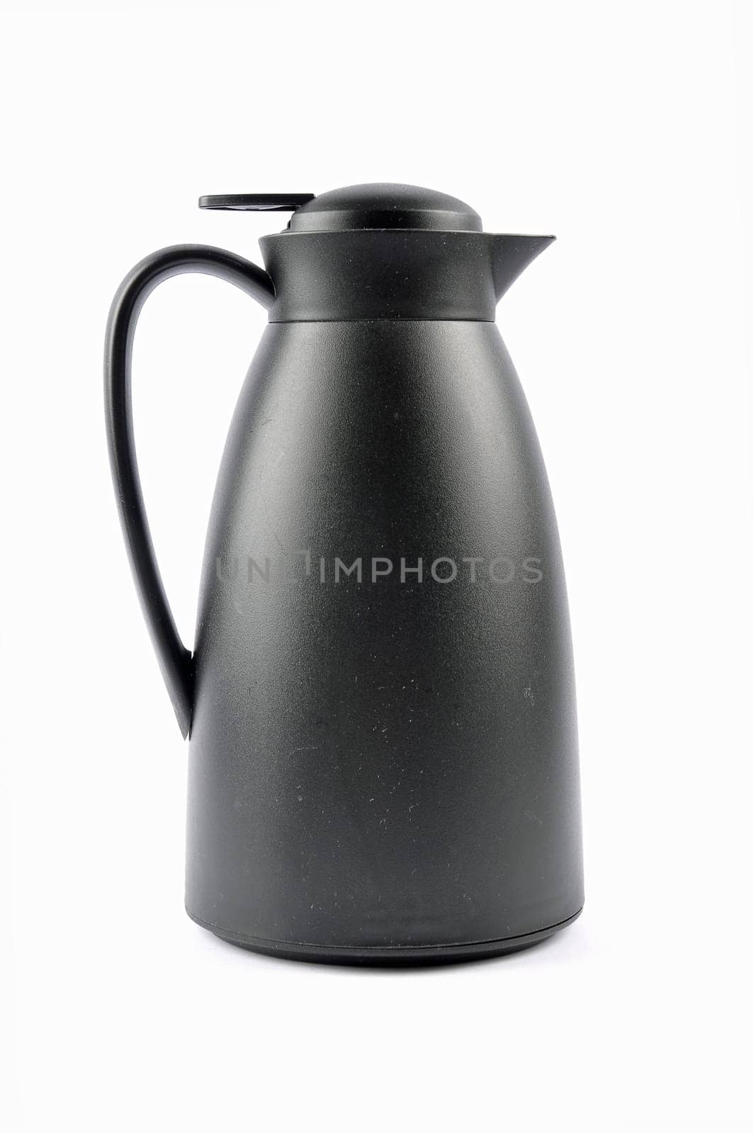 Black thermos jug on white background