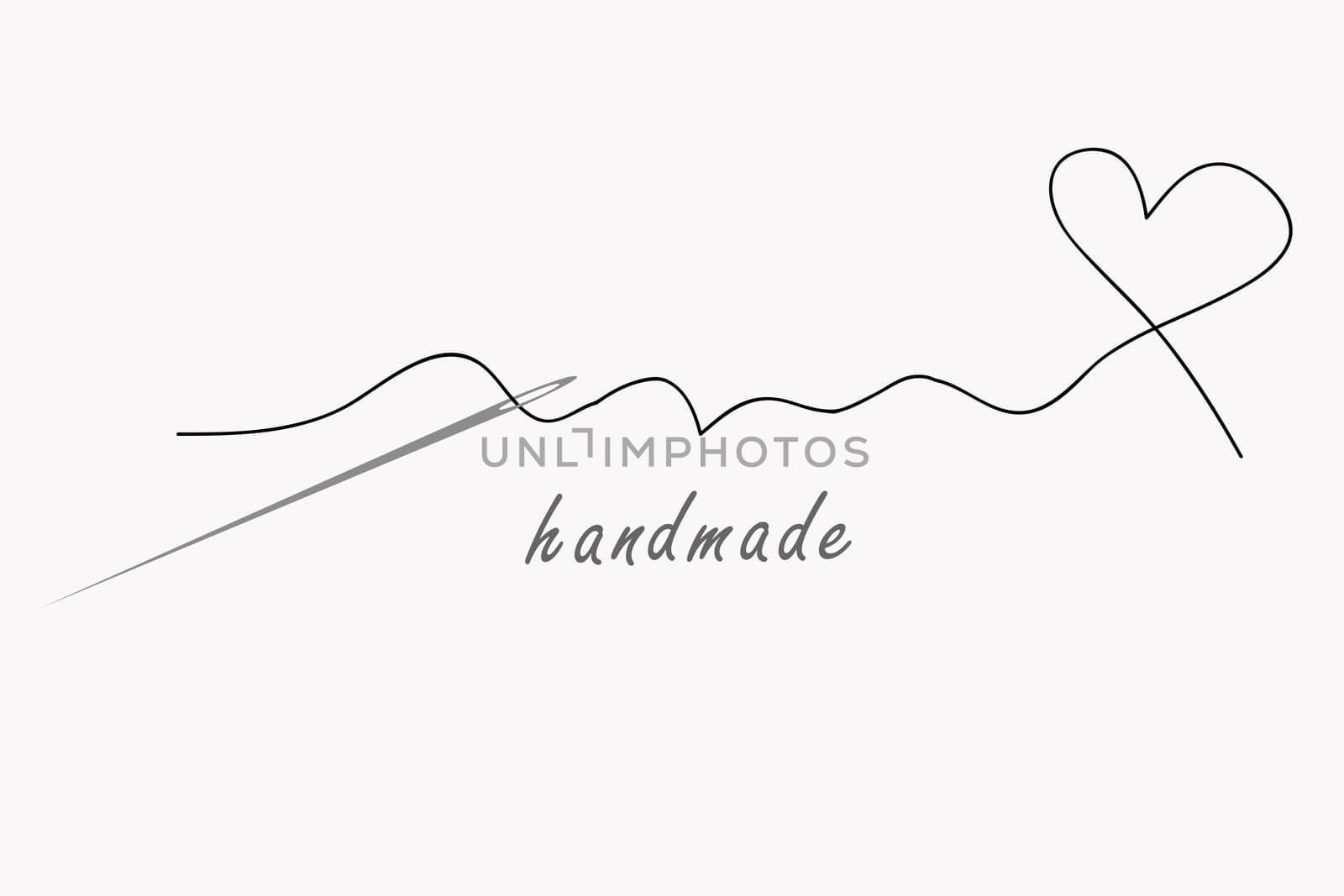 Handmade concept with needle and thread in shape of heart