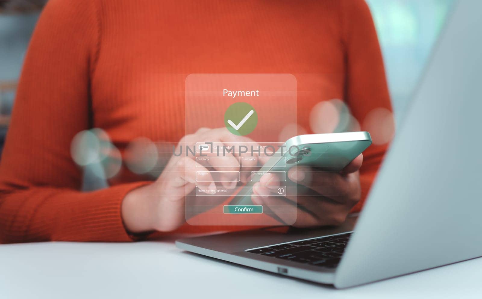 Online payment, Banking, Online shopping, Digital online payment concept, Businesswoman using smartphone, Technology online banking applications via internet network, Financial transaction.