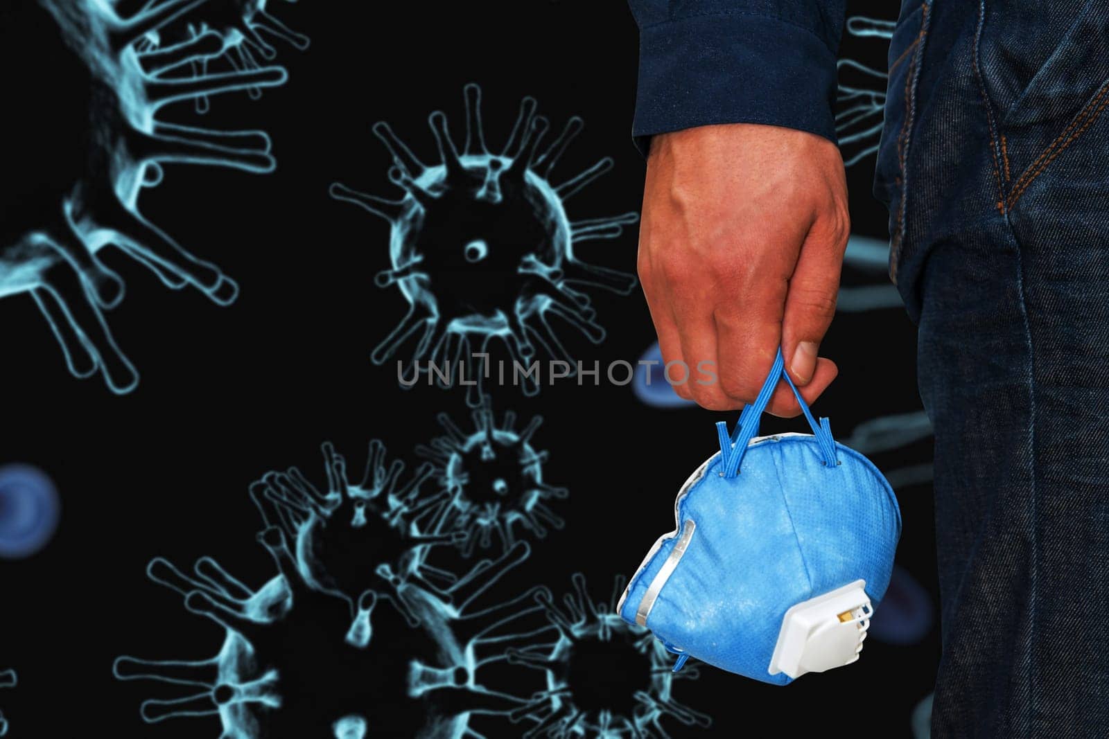 A man hand on coronavirusn background. Coronavirus pneumonia or flu concept