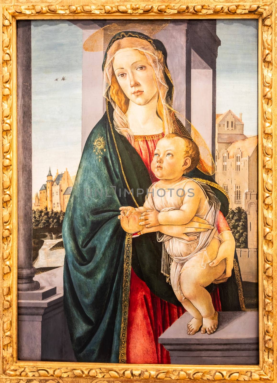 Turin, Italy - 12 December 2023: Madonna and Child, by Sandro Botticelli, ca 1490 - tempera on panel
