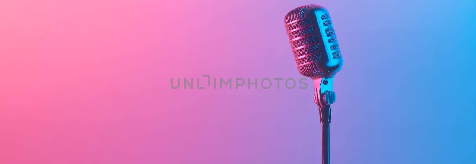 Retro microphone against gradient pastel background, AI generated