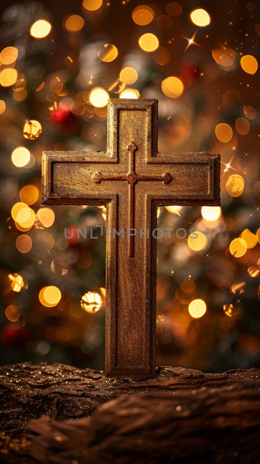 Golden crucifix with bokeh light background, Christian concept, AI Generated