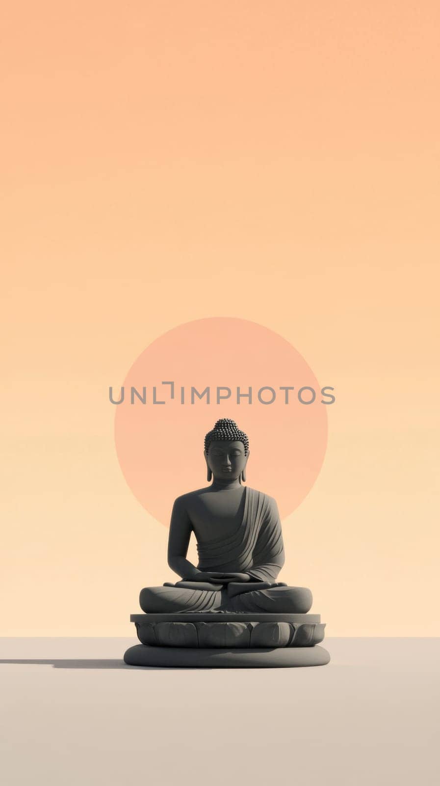 Buddha statue in meditation pose on reflective surface, background, AI generated