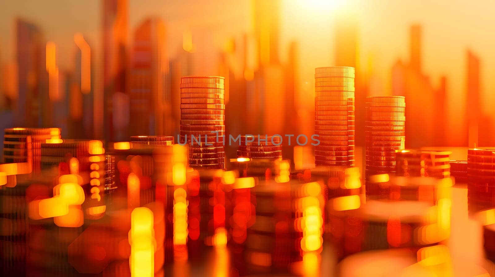 abstract business background with buildings and coins