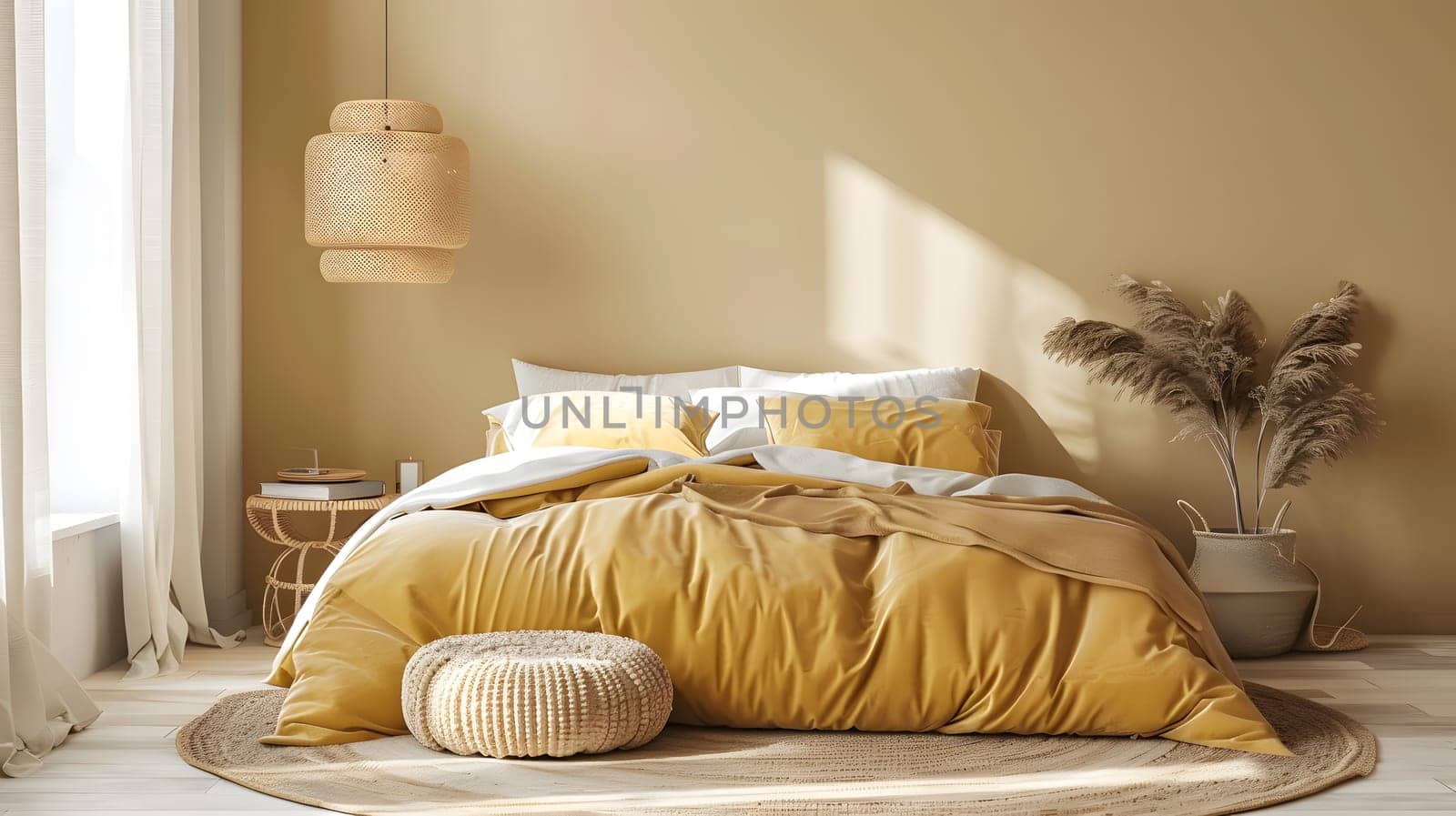Bedroom in light beige color - ivory or pale yellow