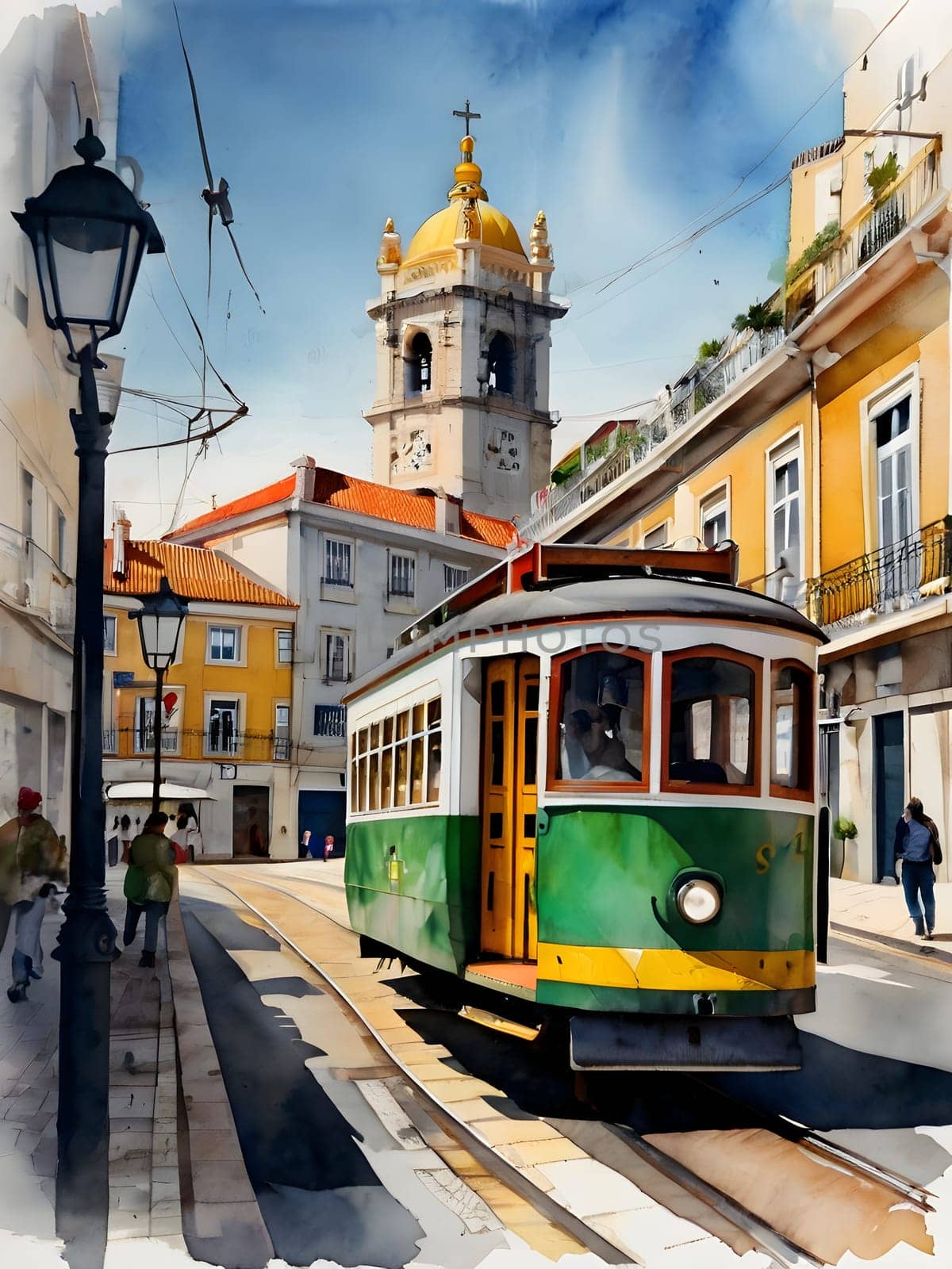 Lisbon city Portugal watercolor art