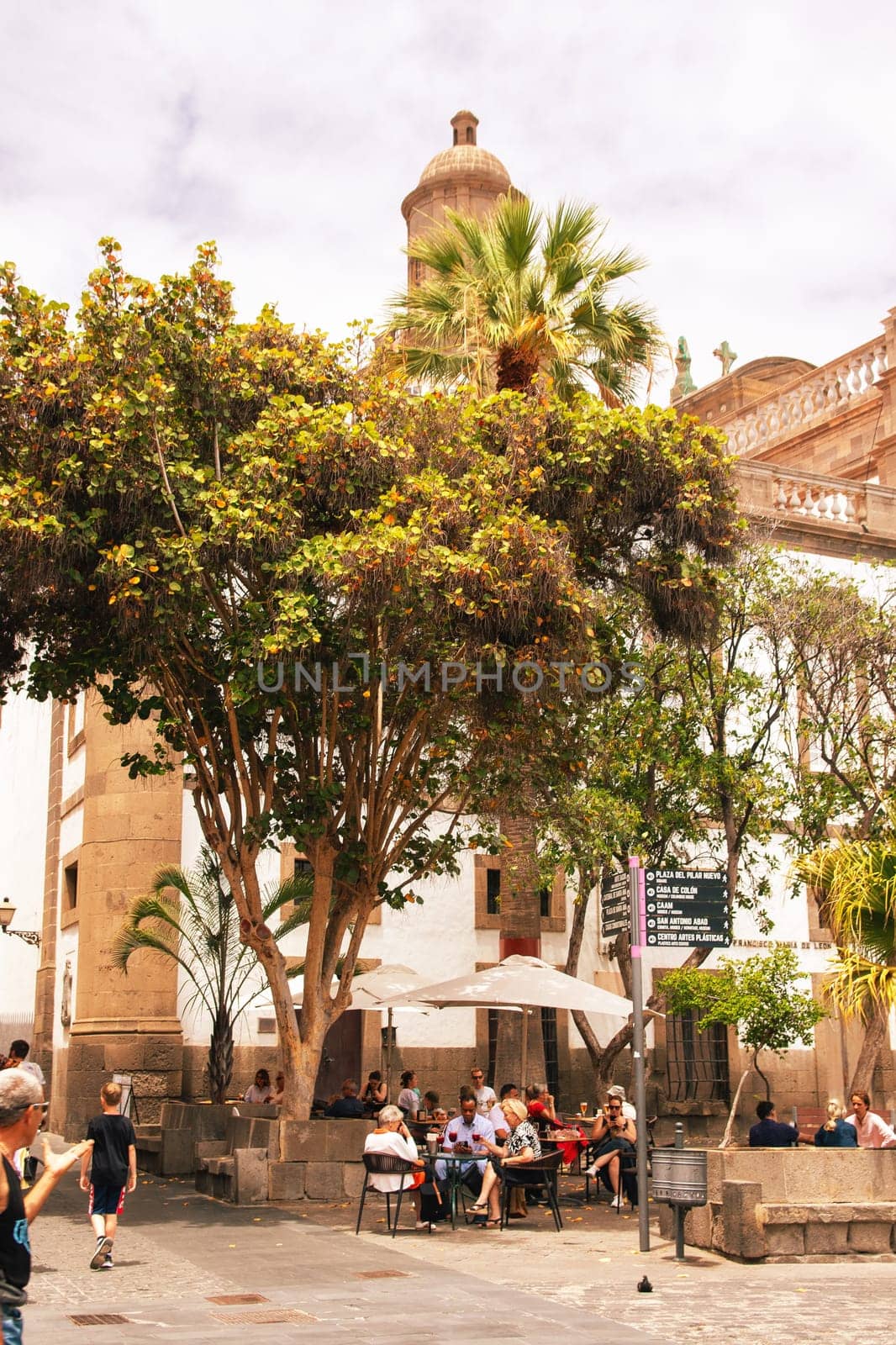 Gran Canaria, Spain, Canary Islands, Las Palmas - Jul 22, 2024. A street cafe in La Vegueta, as the historic old town of Las Palmas de Gran Canaria is called.