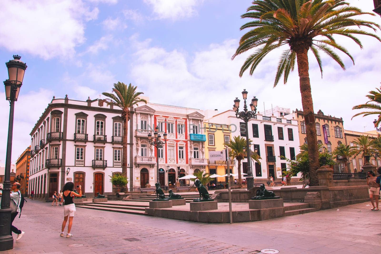 Gran Canaria, Spain, Las Palmas - Jul 22, 2024. Directly in front of the Cathedral of Santa Ana is the square of the same name. The square connects the old town hall with the cathedral.