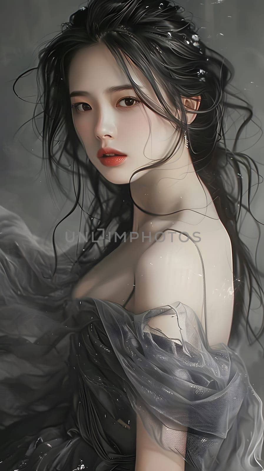 Asian woman in grey dress