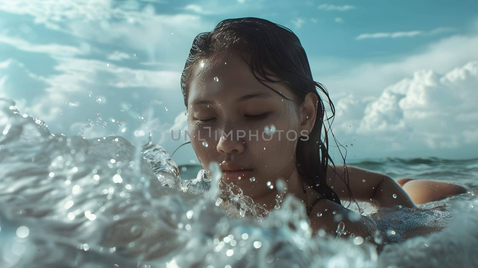 Asian woman playing in the sea