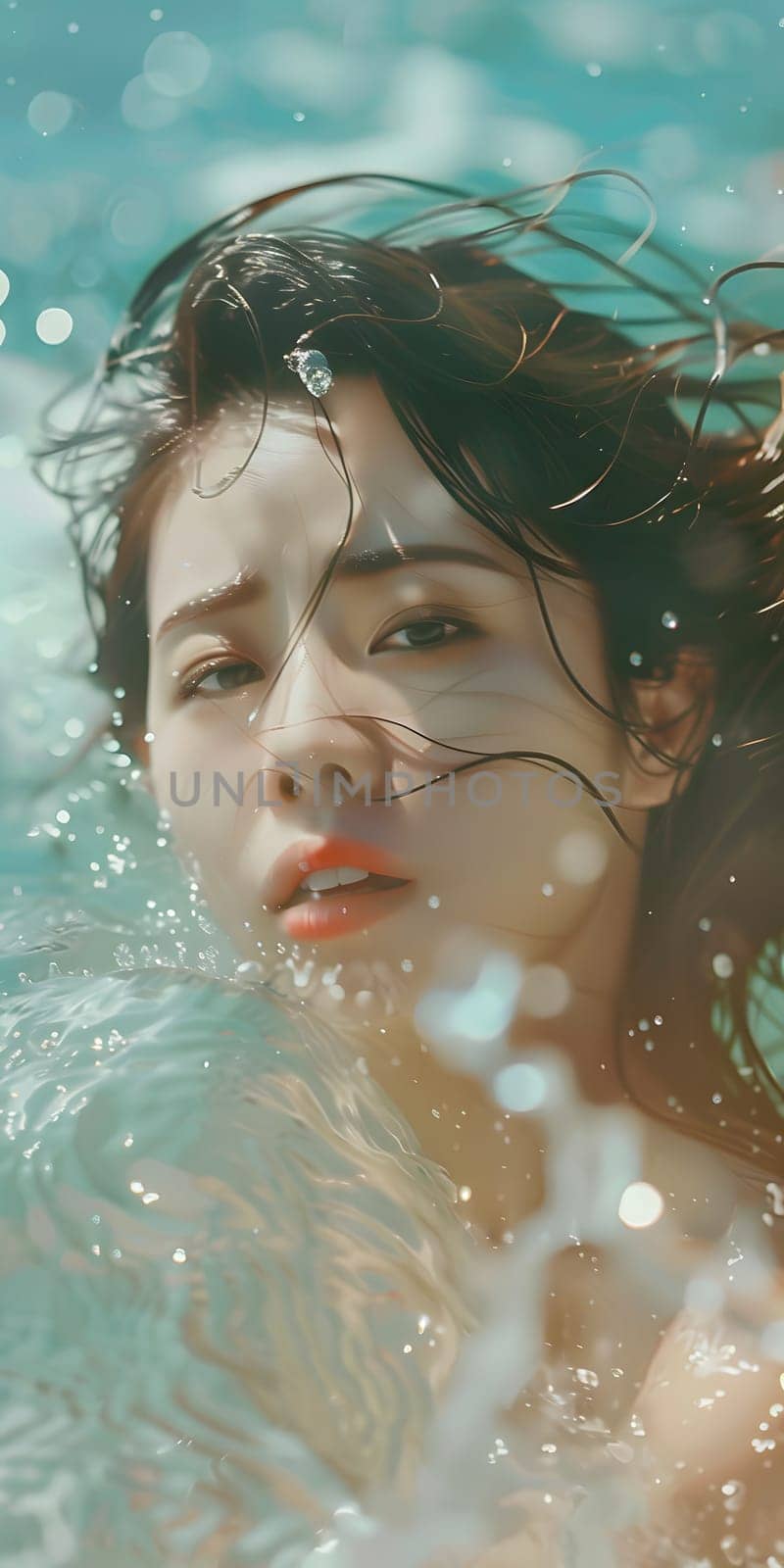 Asian woman playing in the sea