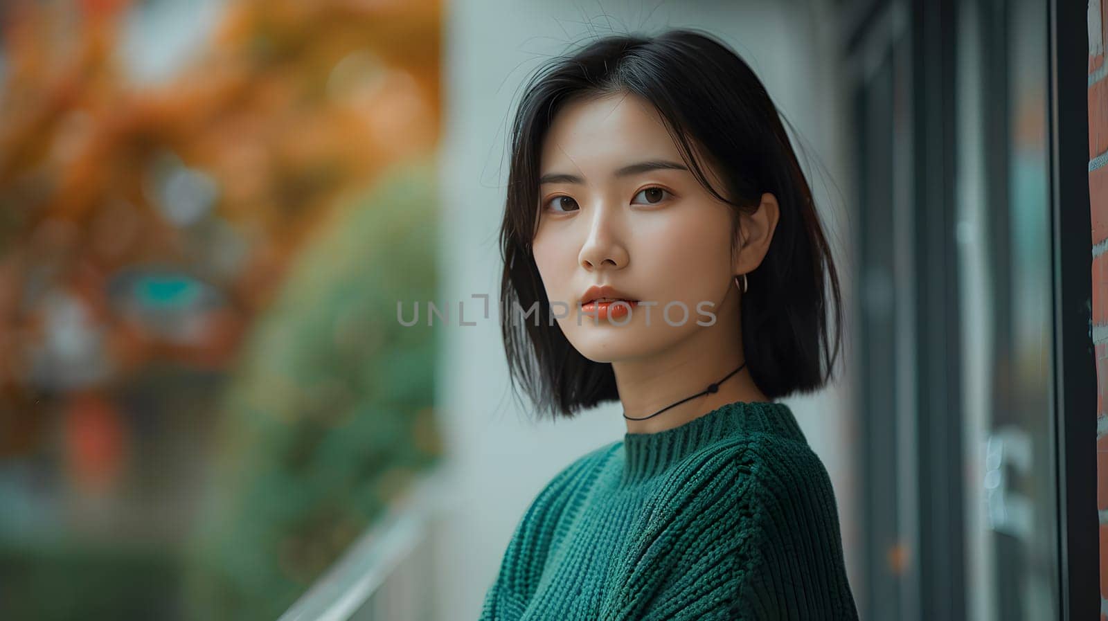 Asian woman wearing green summer knitwear