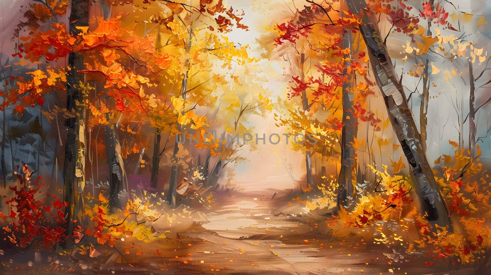 Autumns Beauty in Oils Vintage Painting of a Colorful