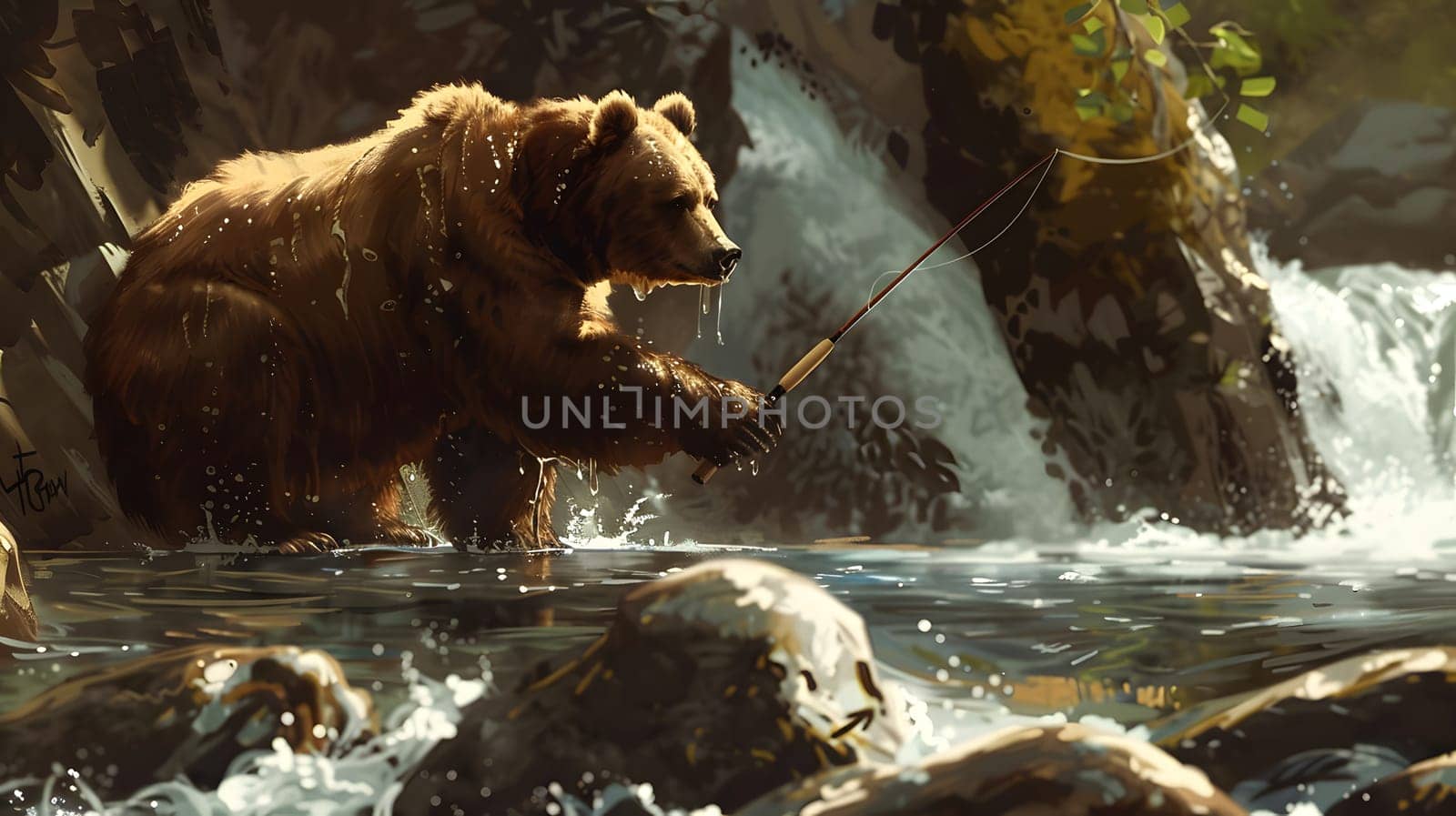 Bear fishing in a flowing stream