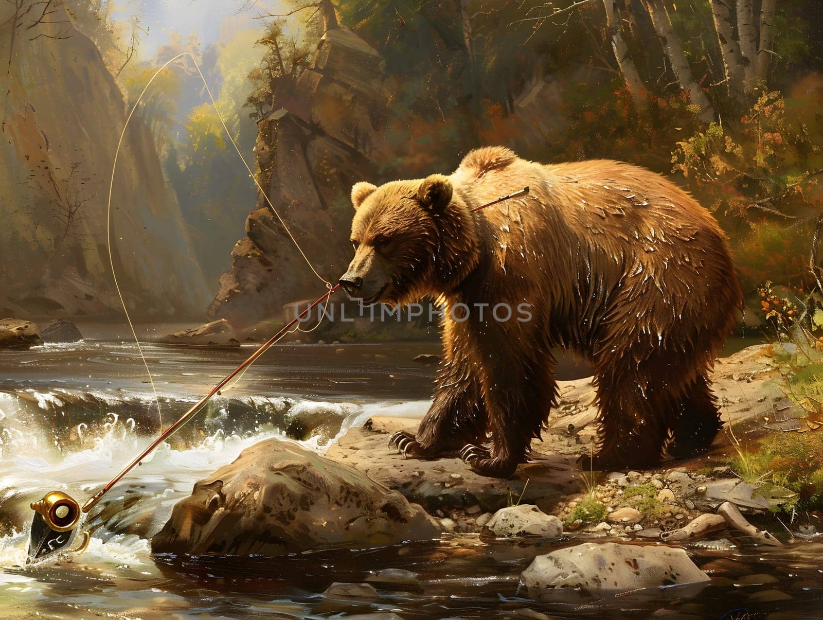 Bear fishing in a flowing stream