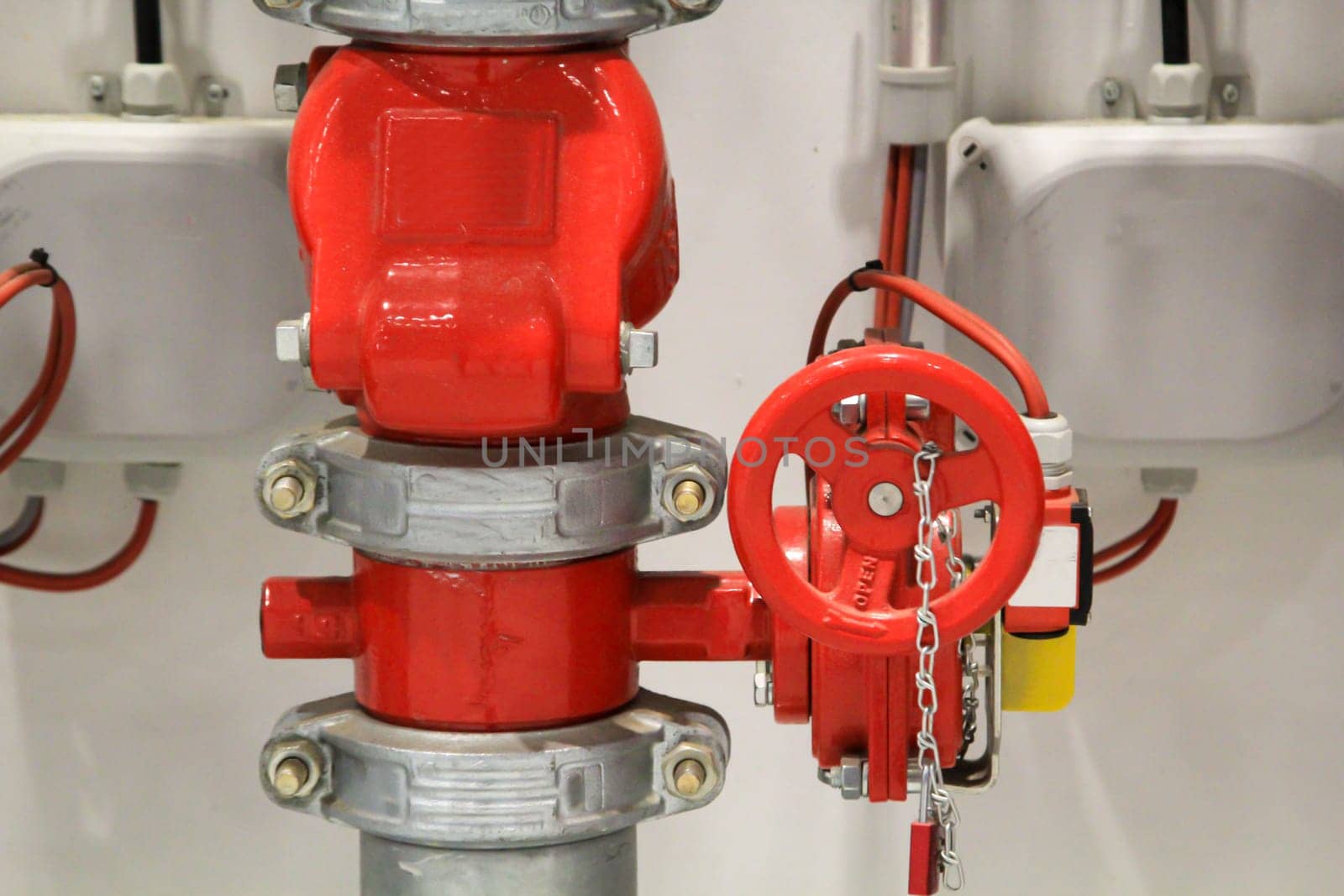 Close-up of a shut-off valve for a sprinkler system.