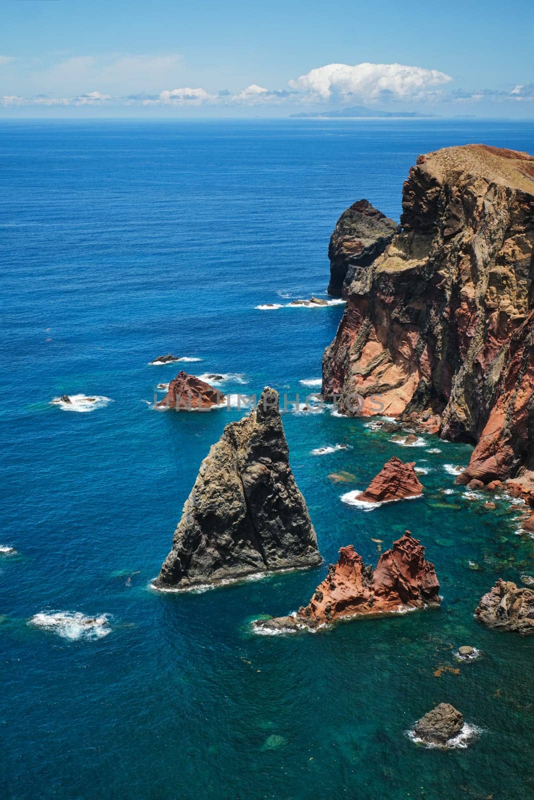 Madeira Island scenic rugged landscape - Ponta do Sao Lourenco cape, Miradouro do Abismo viewpoint. Madeira, Portugal