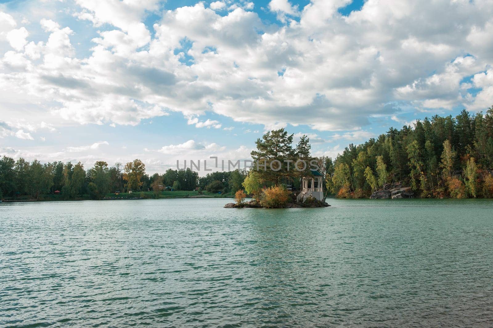 Summer landscape of lake with crystal and fresh water Aya, Altai mountains, Russia