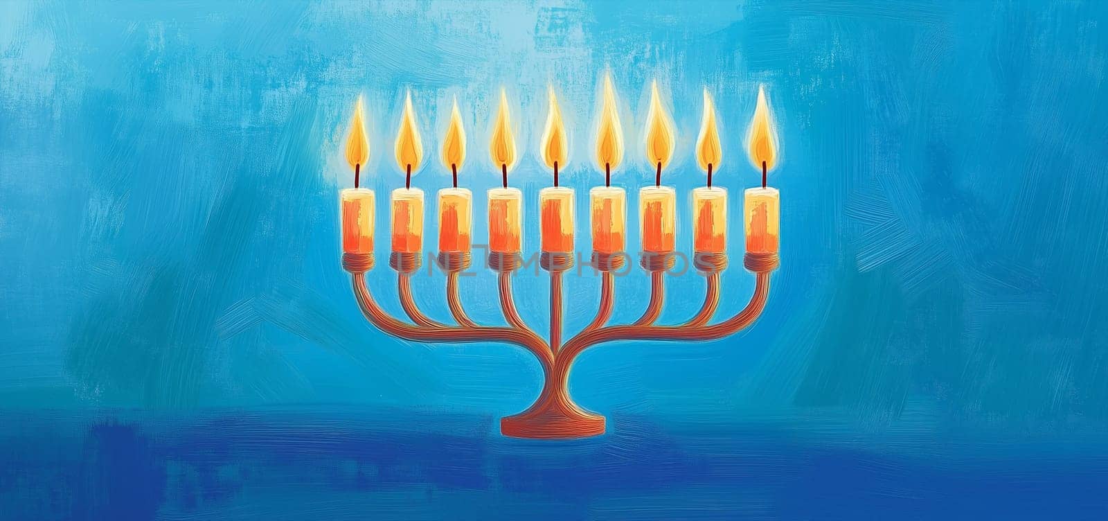 Chanukah menorah with candles, jewish festival holiday, month of kislev, hebrew calendar, traditional celebration for dedication of the second temple