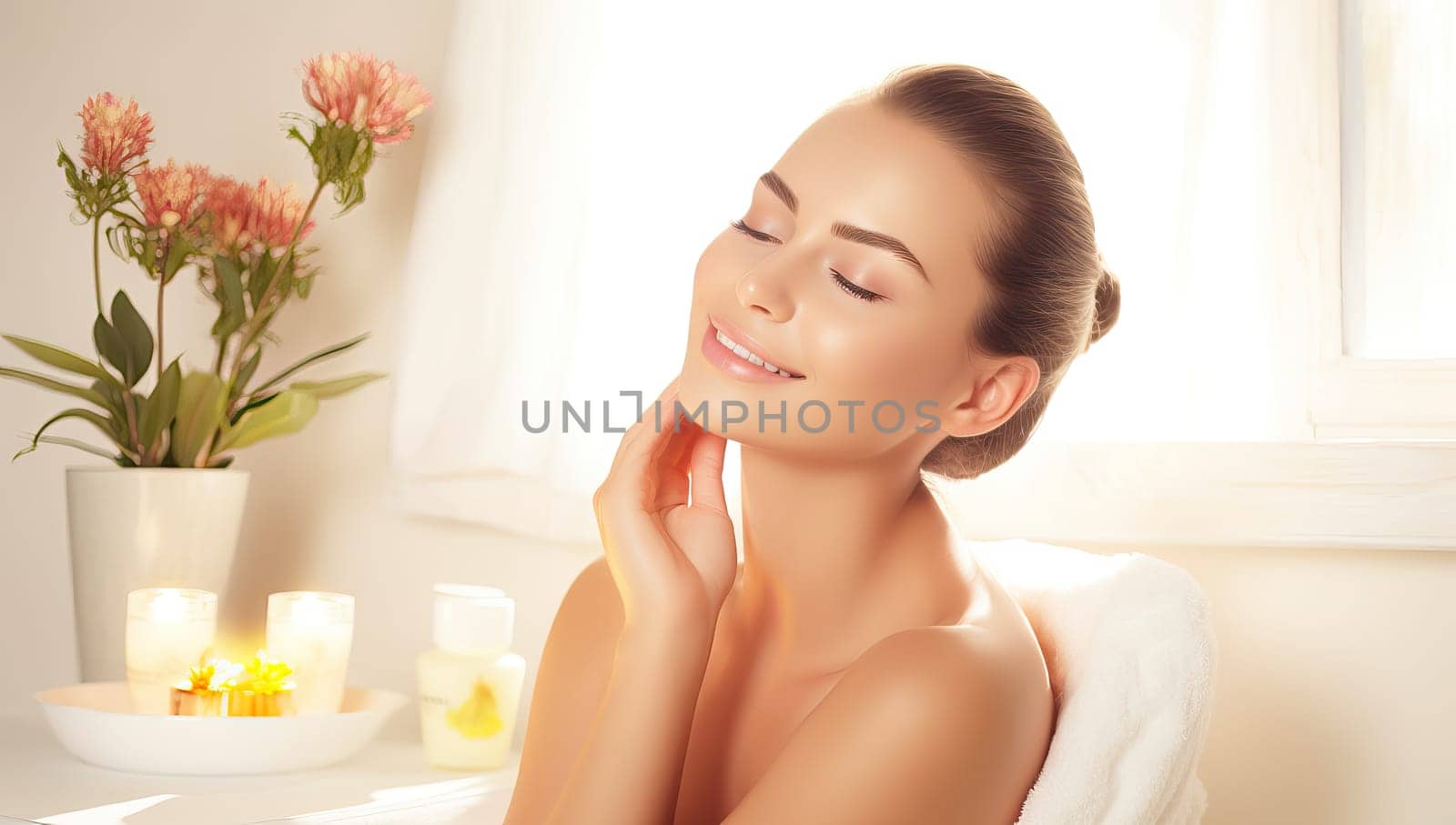 Relaxed woman enjoying skincare beauty treatment in a spa
