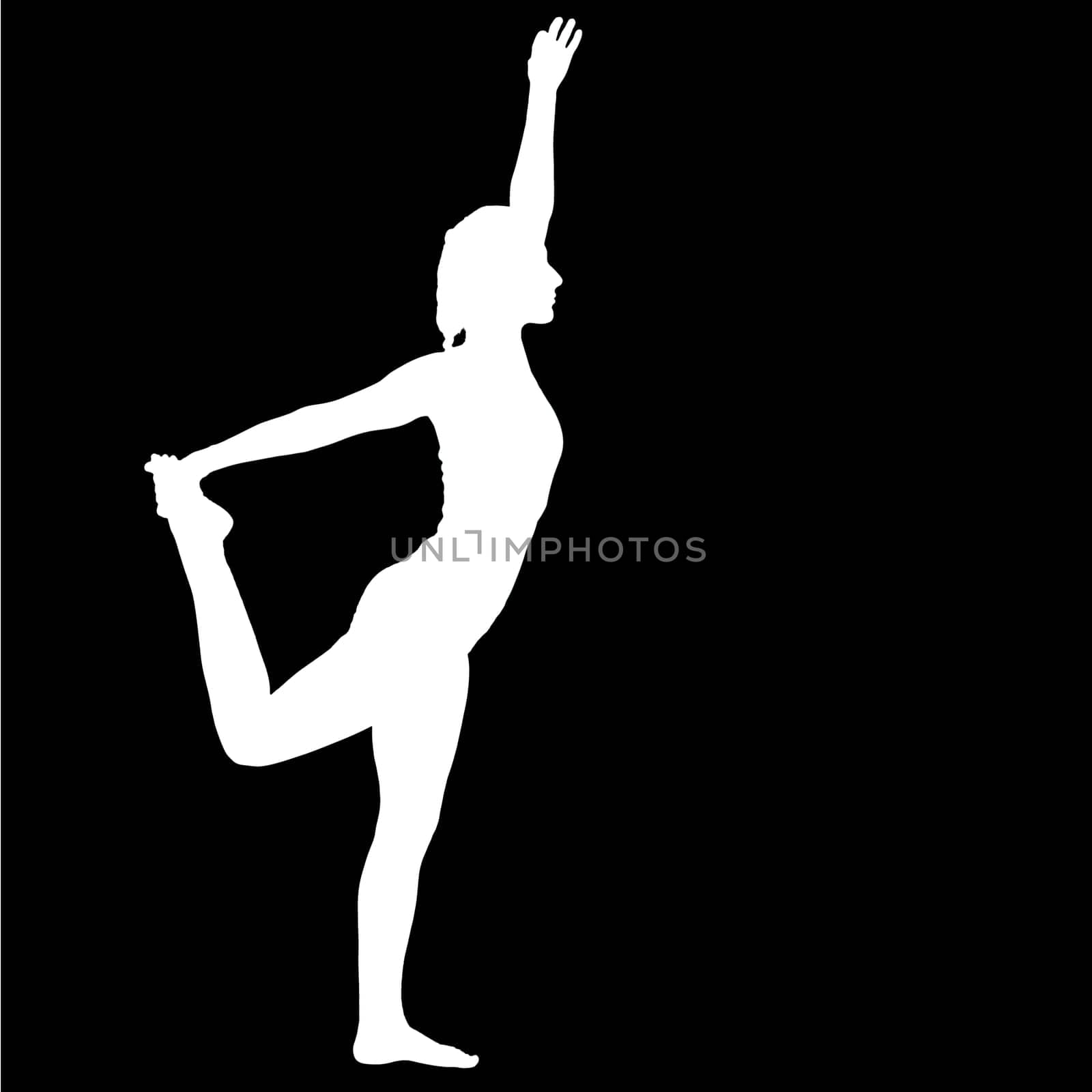 Negative silhouette of a female person performing the yoga exercise The Dancer Natarajasana.