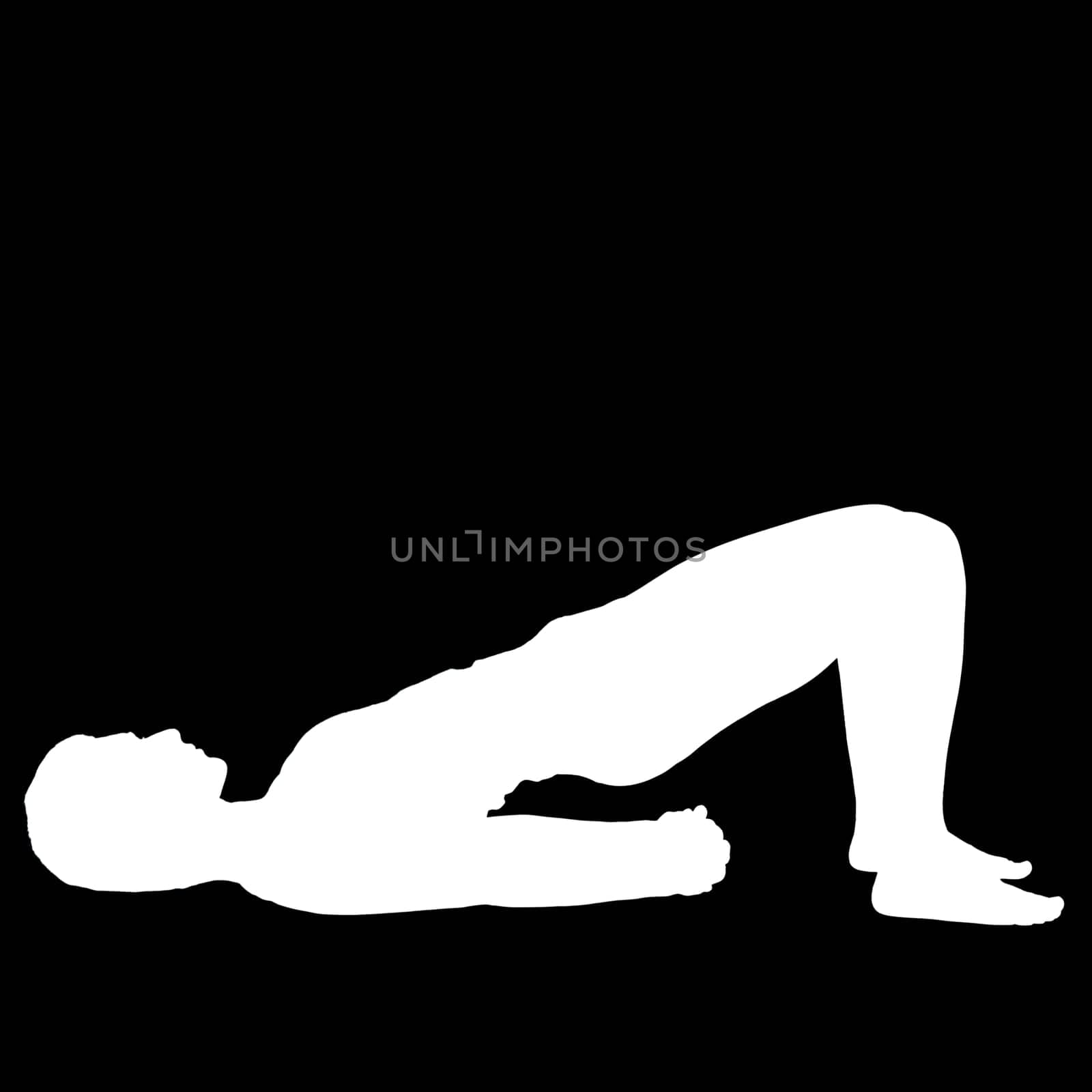 Negative silhouette of a female person performing the yoga exercise The Bridge Sethu Bandhasana.