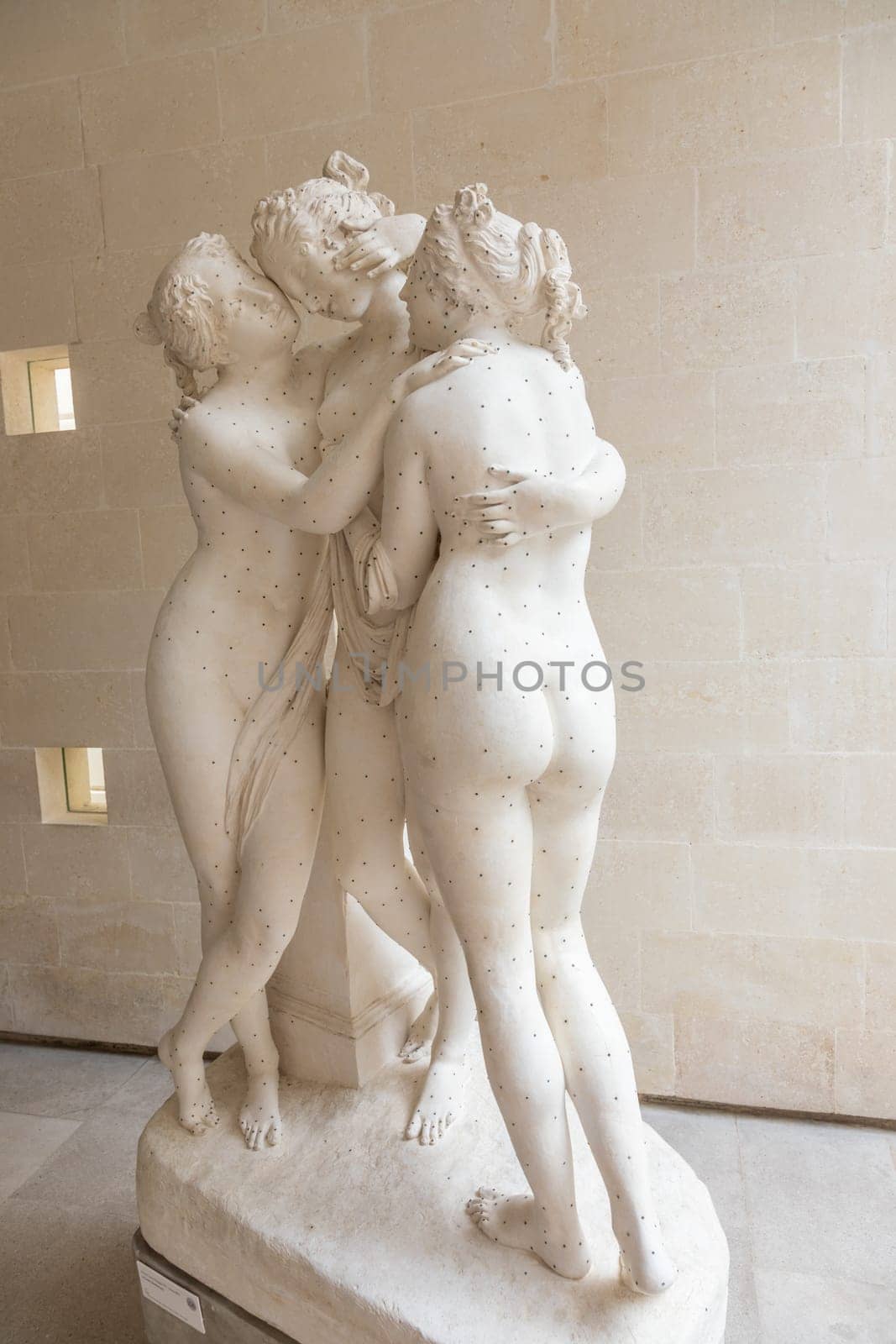 Possagno, Italy - 30 April 2024. The Three Graces plaster model by Antonio Canova, 1813. The marble statue is located in Hermitage Museum, St. Peterburg, Russia.