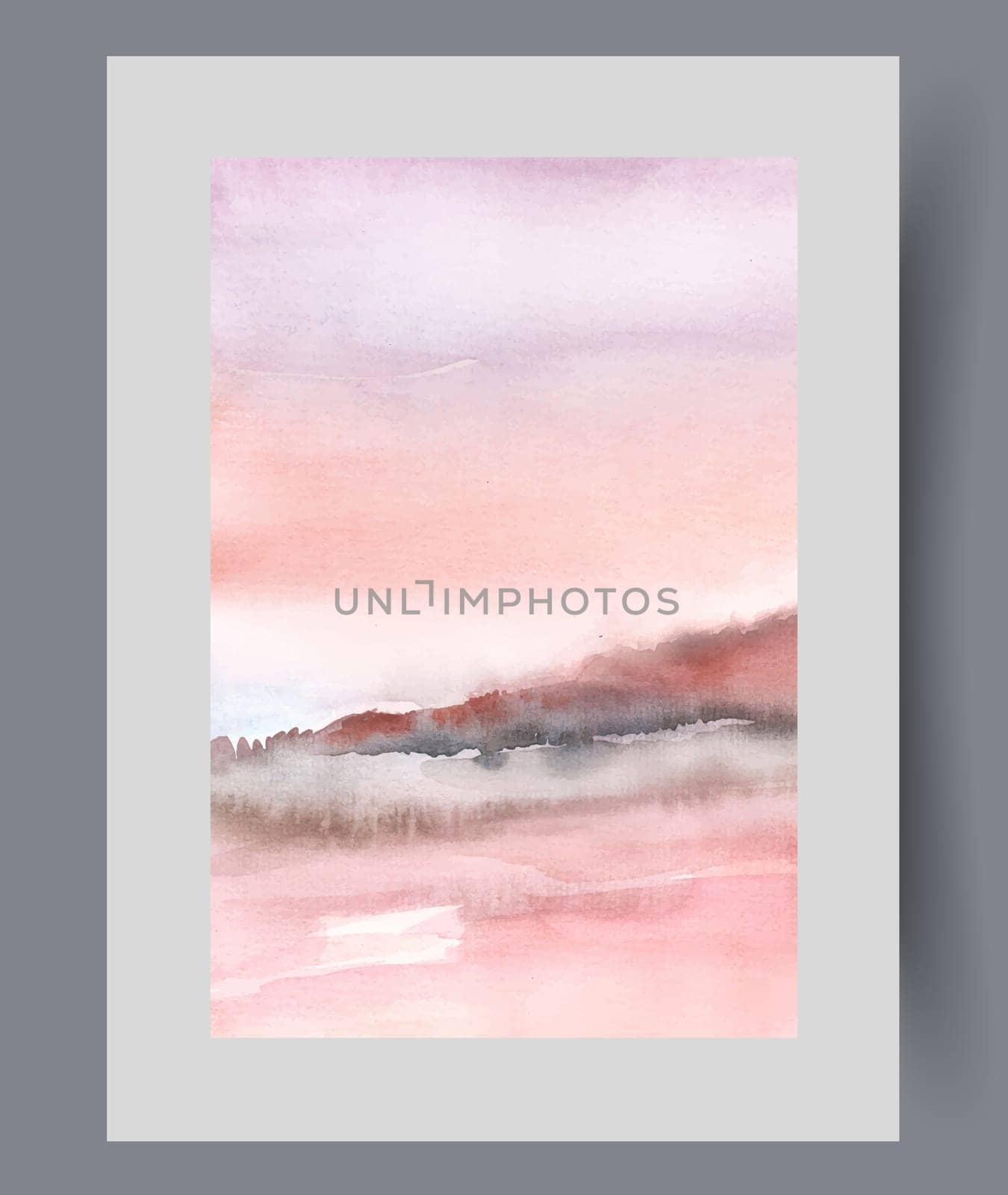 Picturesque morning nature with deserted terrain and hills covered with faded grass after onset of heat. Vertical landscape with morning nature for apartment interior design in Scandinavian style