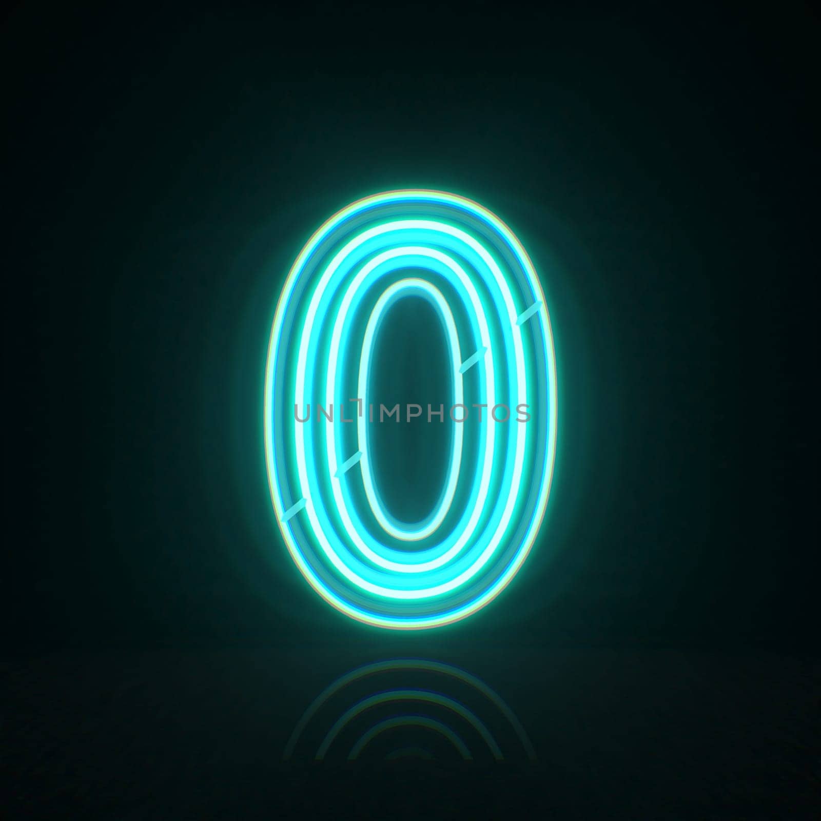 Cyan blue neon wire Number 0 ZERO 3D rendering illustration isolated on black background