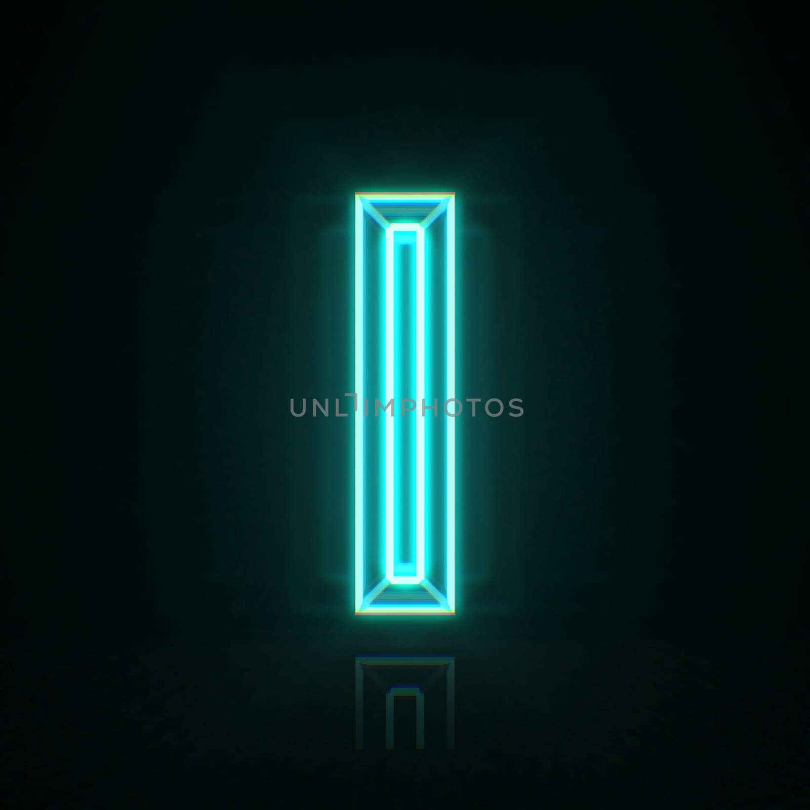 Cyan blue neon wire font Letter I 3D rendering illustration isolated on black background