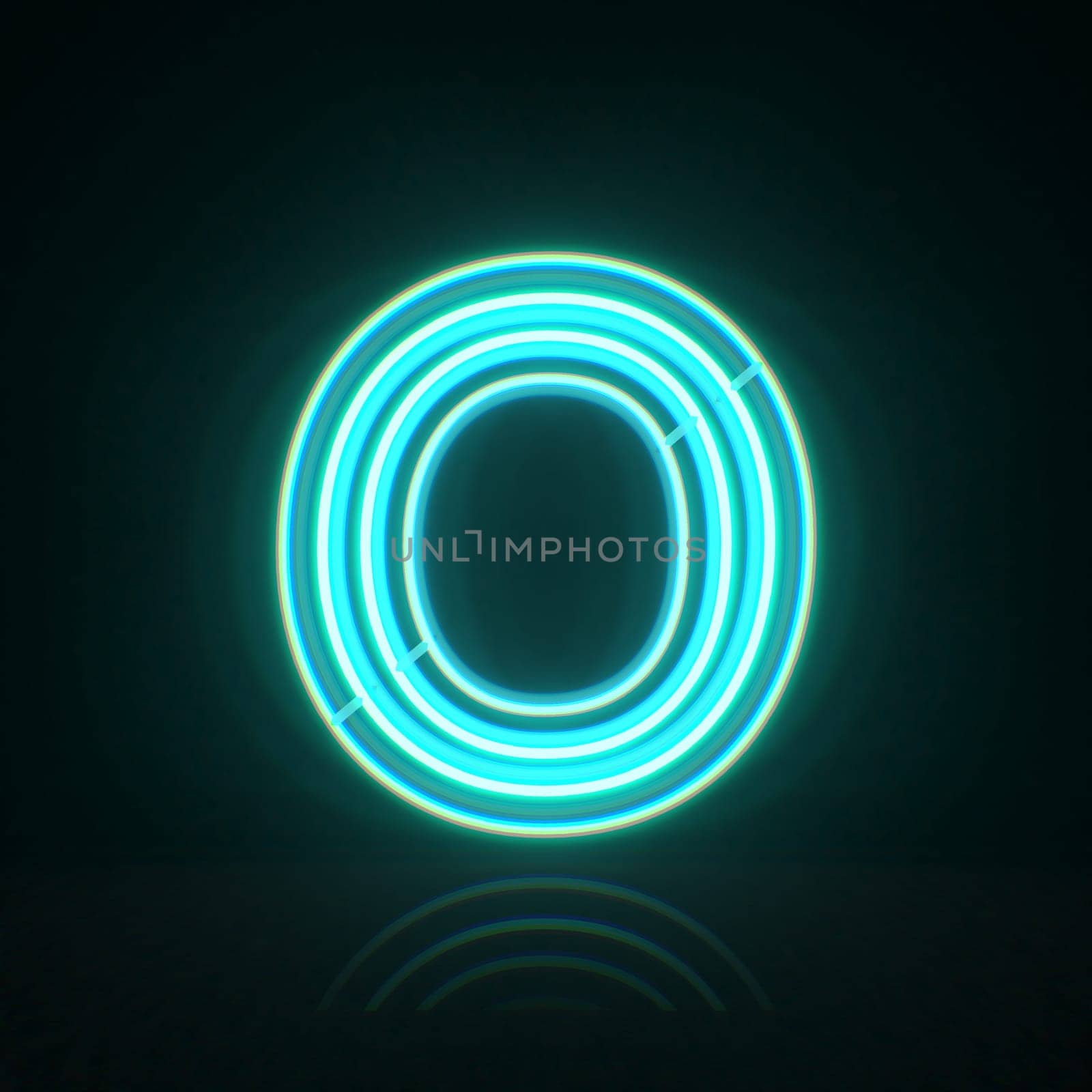Cyan blue neon wire font Letter O 3D rendering illustration isolated on black background