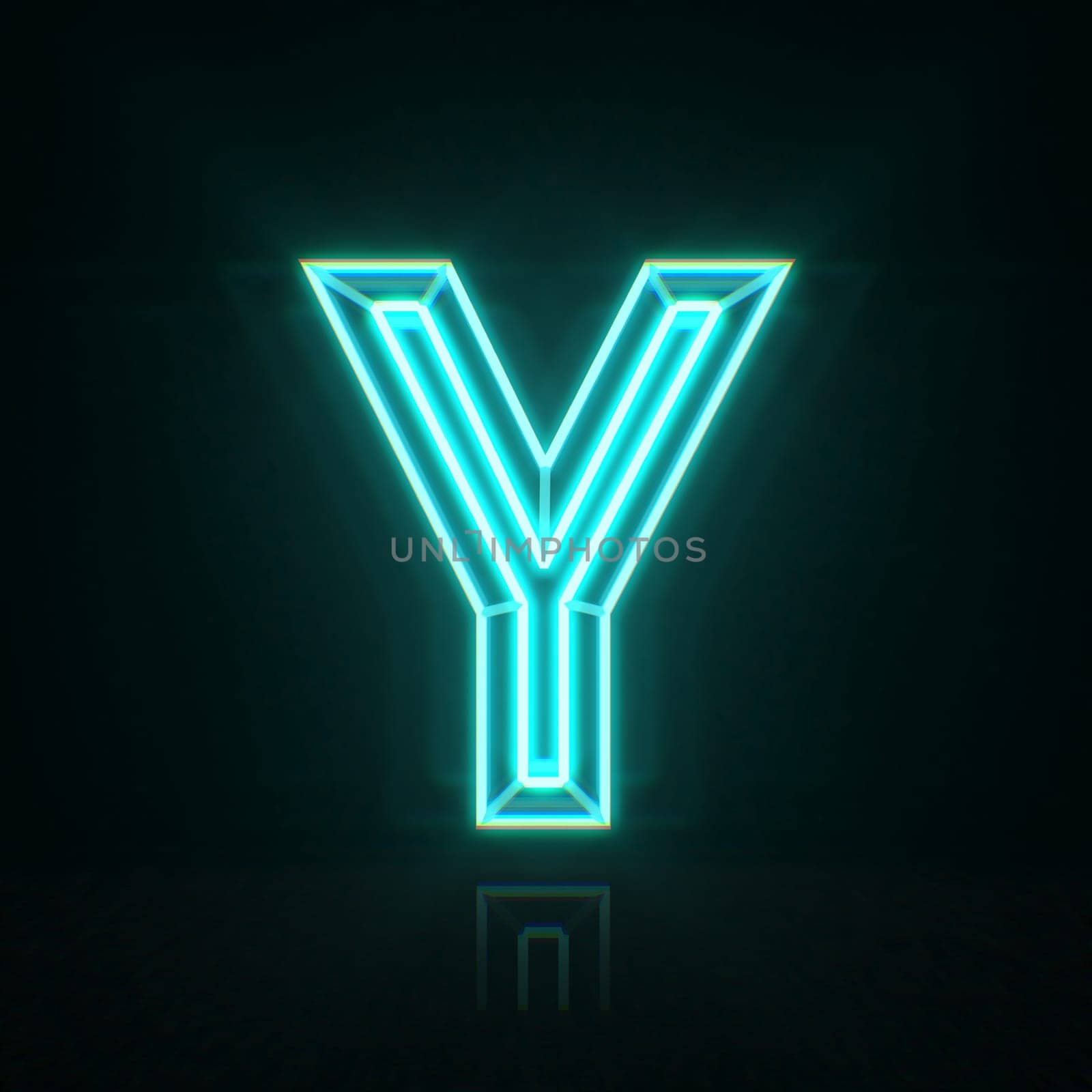 Cyan blue neon wire font Letter Y 3D rendering illustration isolated on black background