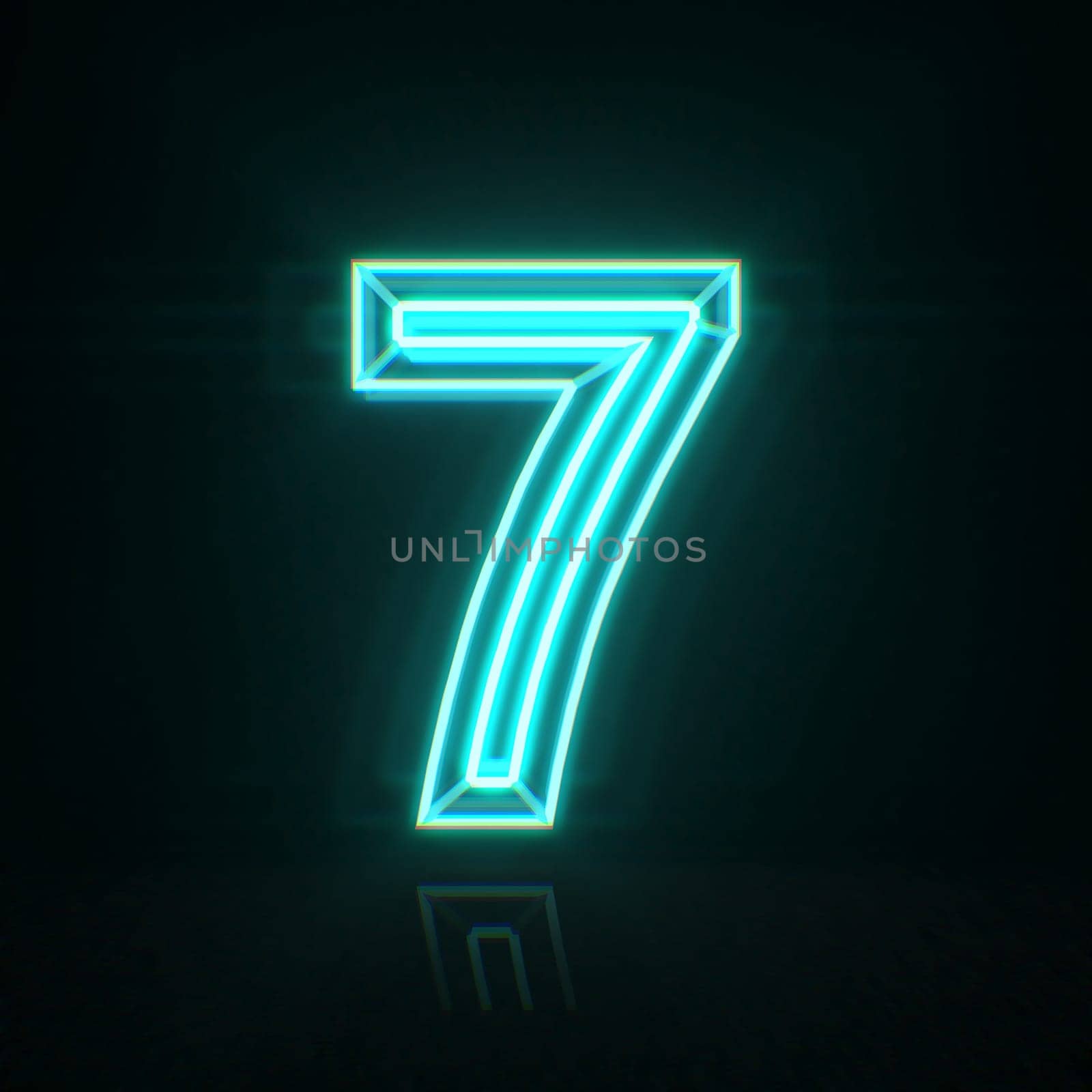 Cyan blue neon wire Number 7 SEVEN 3D rendering illustration isolated on black background