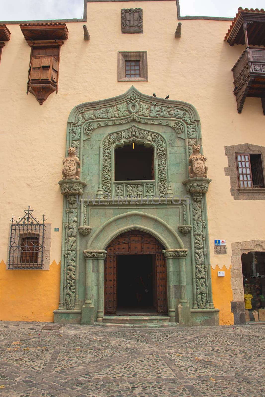 Gran Canaria, Spain, Las Palmas - Jul 22, 2024 The entrance to the Casa de Colón. It is a museum with the main theme of Columbus and his voyages of discovery.