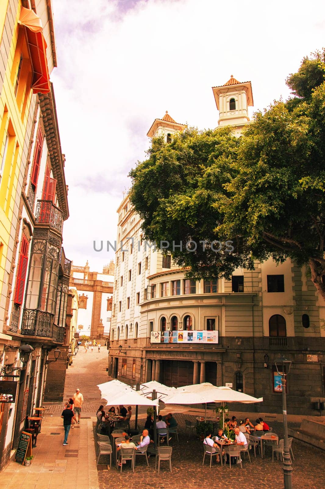 Gran Canaria, Spain, Canary Islands, Las Palmas - Jul 22, 2024. A street cafe in La Vegueta, as the historic old town of Las Palmas de Gran Canaria is called.