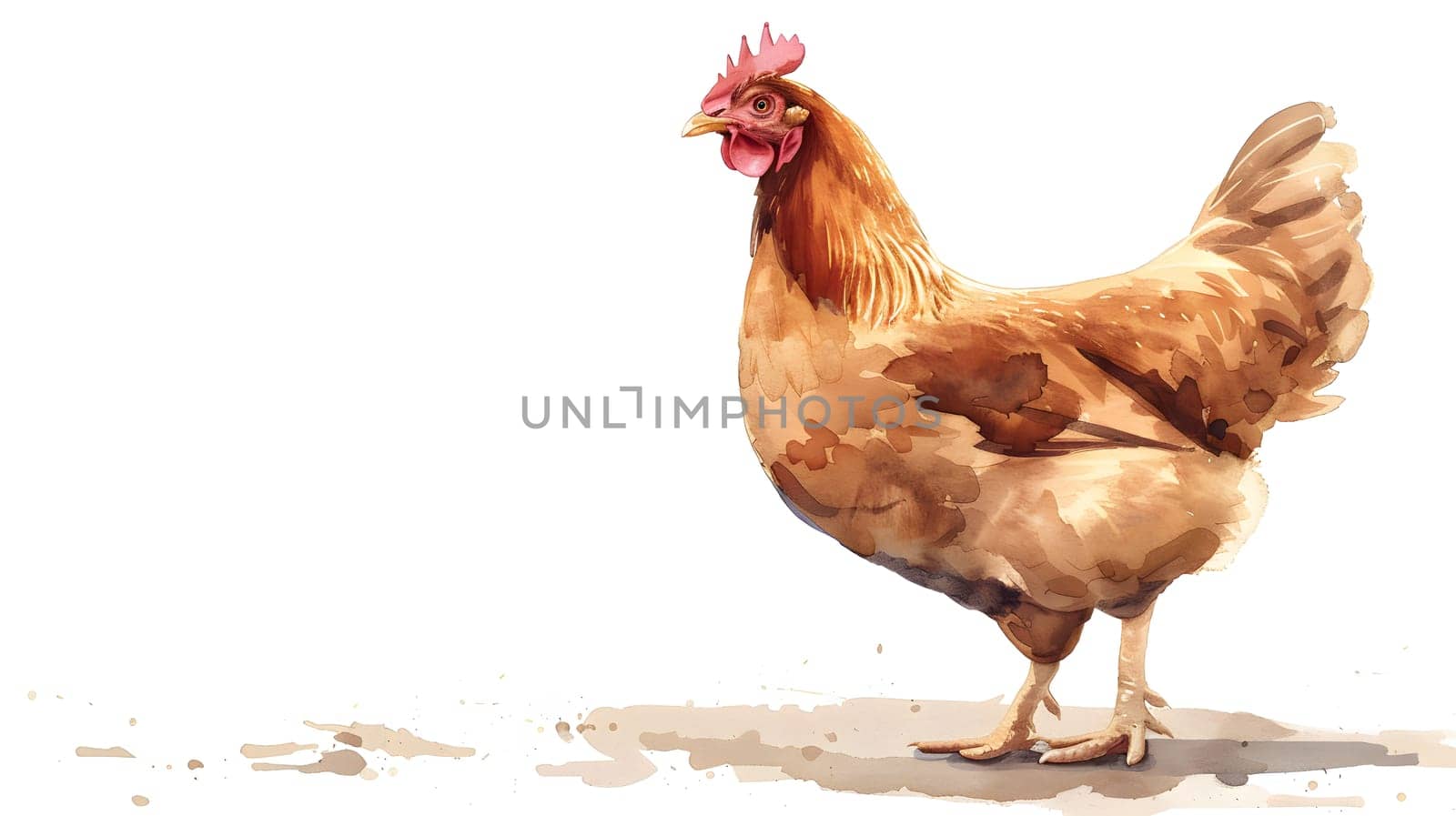 Brown chicken standing on white background