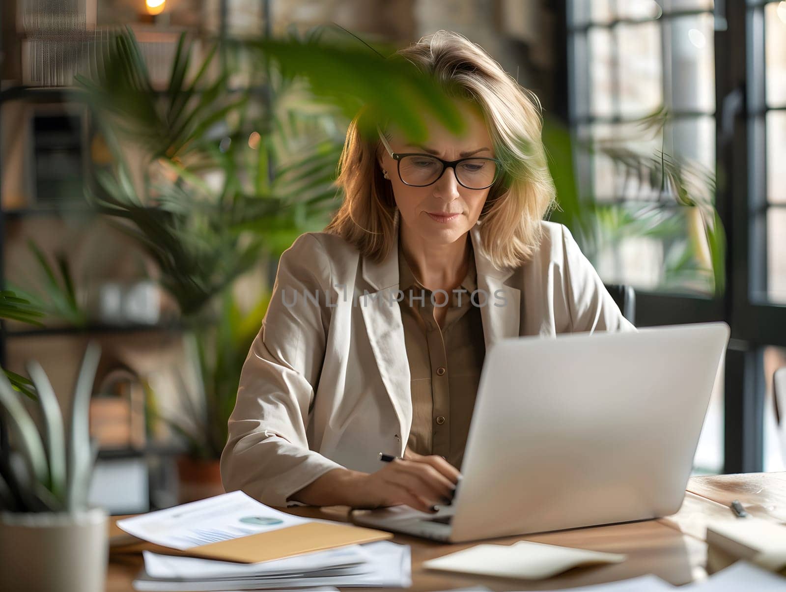 Busy happy mature business woman bank manager working