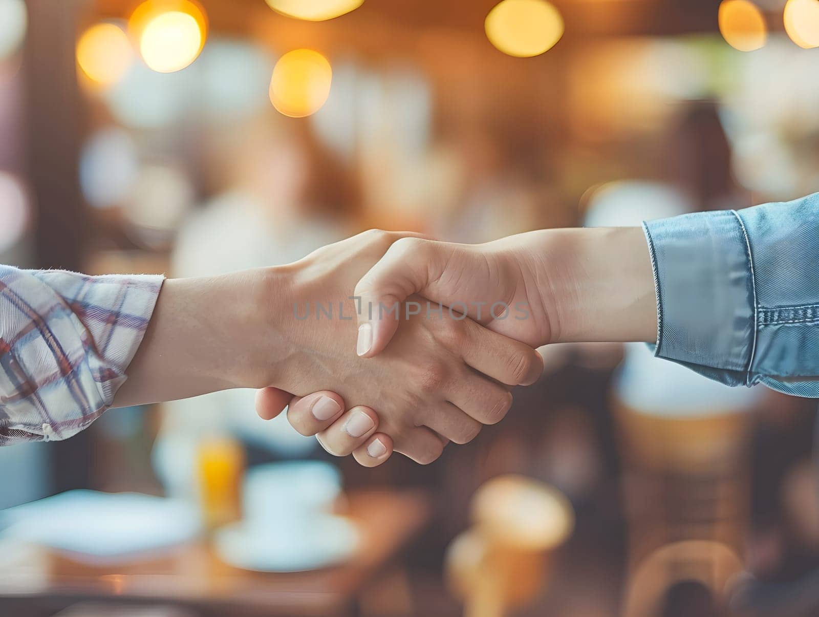 Cafe business people and shaking hands for teamwork
